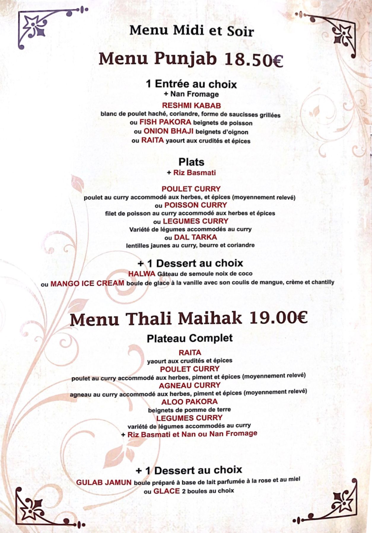 menu delhi
