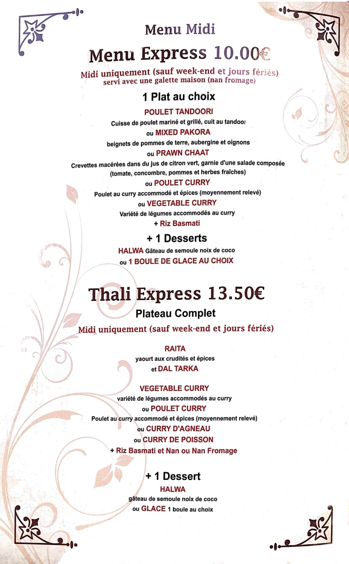 menu thali
